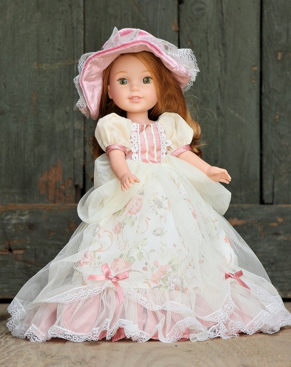 14.5 Wellie Wisher Doll Rose Colonial Gown Hat
