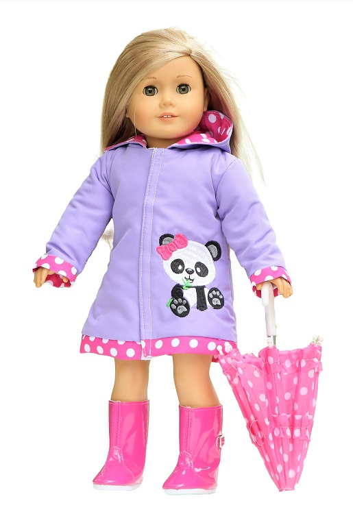 18 Doll Lavender Panda Bear Raincoat Outfit