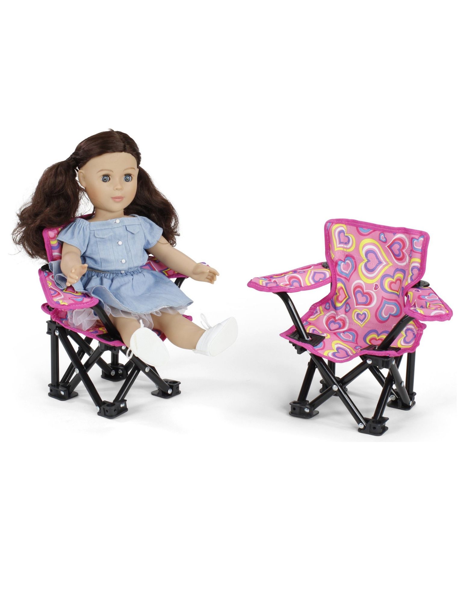 Детские аксессуары для кукол The Doll Boutique Doll-Sized Pink Hearts Camping Sports Chairs & Carry Case (set of 2) — фото 2