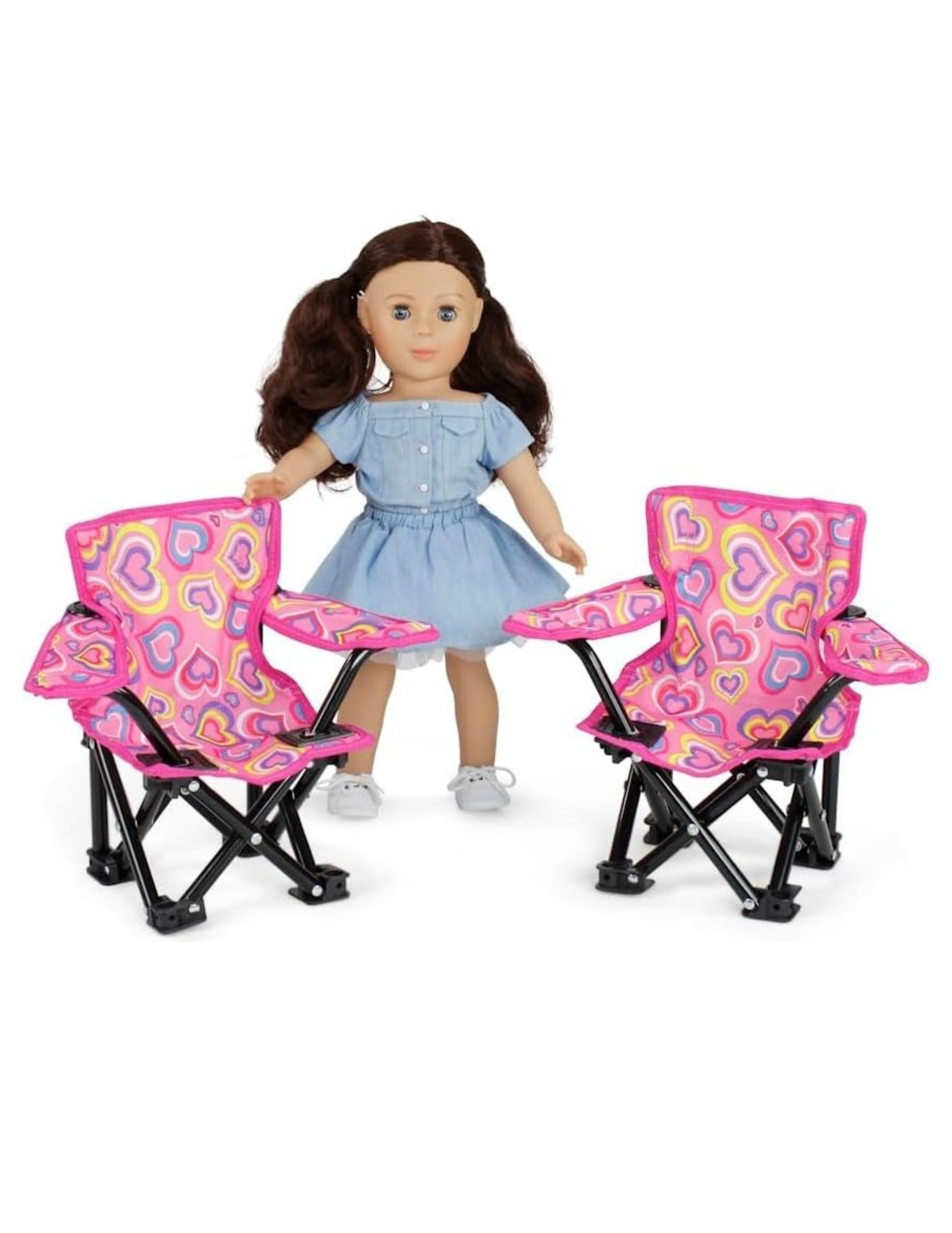 Детские аксессуары для кукол The Doll Boutique Doll-Sized Pink Hearts Camping Sports Chairs & Carry Case (set of 2)