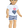 18" Doll USA Hearts T-Shirt & Striped Shorts