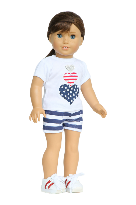 18 Doll Usa Hearts T Shirt Striped Shorts