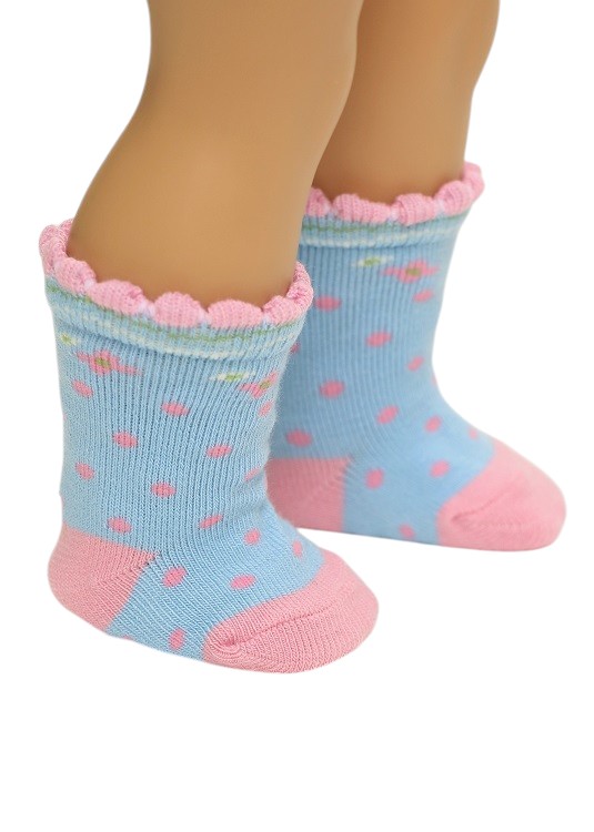 Doll-sized Blue Polka Dots Socks