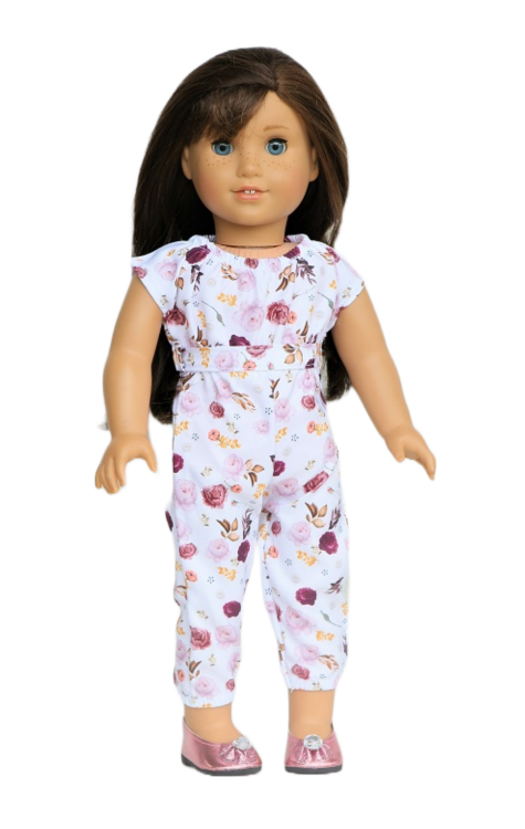 18 Inch Doll White Floral Jumpsuit