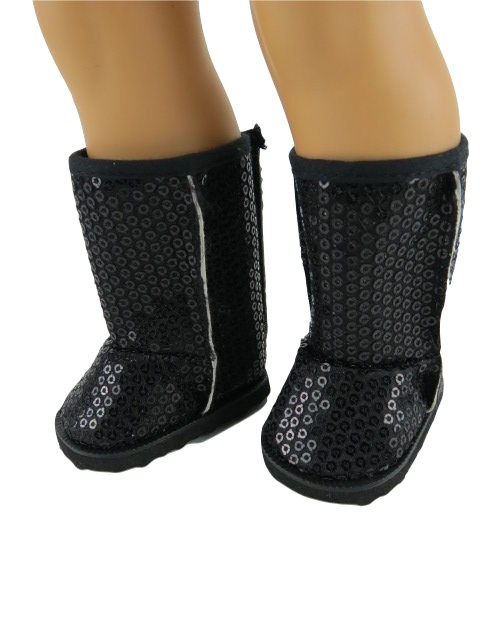18 Doll Black Sequin Winter Boots