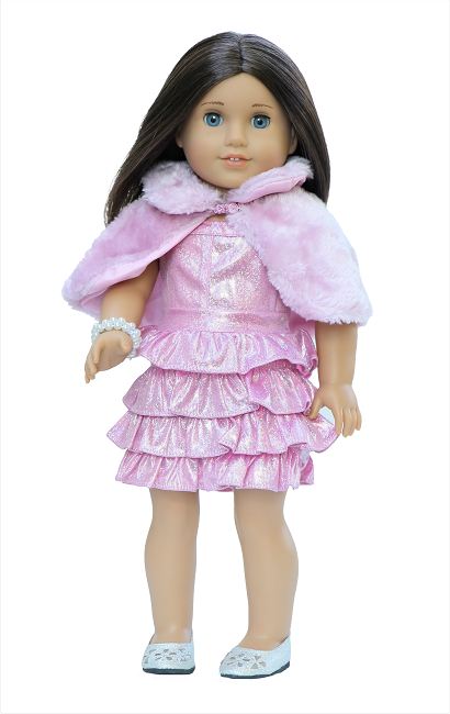 18 Doll Pink Glamour Dress Fur Shrug Pearl String