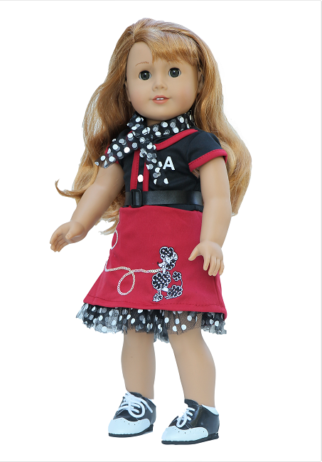 18 Doll Red Black Poodle Dress