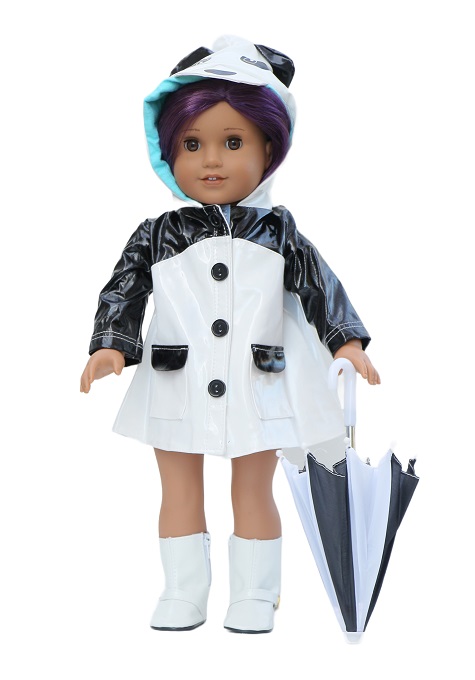 18 Inch Doll White Panda Raincoat