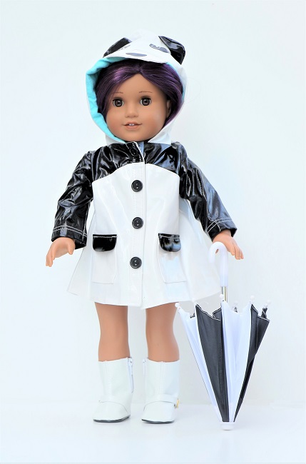 18″ Doll White Panda Bear Raincoat Outfit