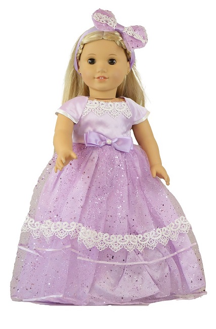 18 Doll Lavender Sparkle Gown Hair Bow 1