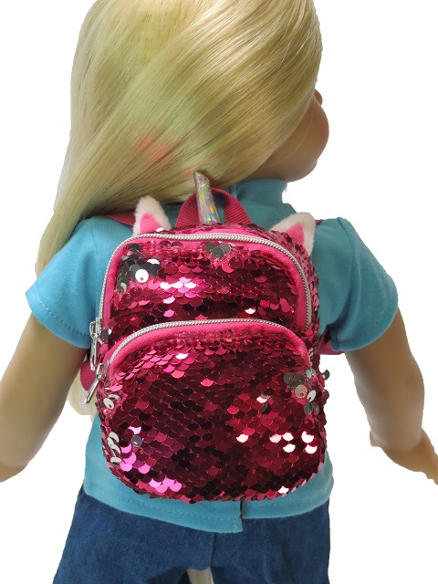 18 Doll Pink Sequin Unicorn Backpack