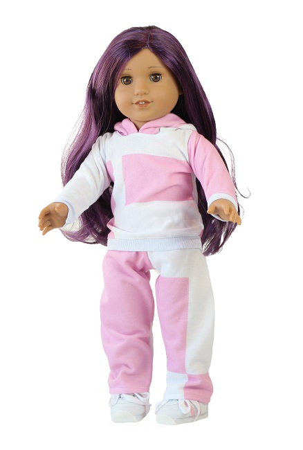 18 Doll Pink Patchwork Hoodie Jogger Outfit