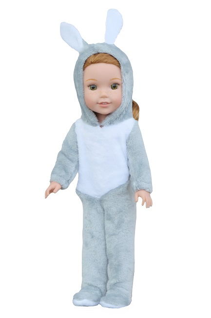 14.5 Wellie Wisher Doll Gray Bunny Costume