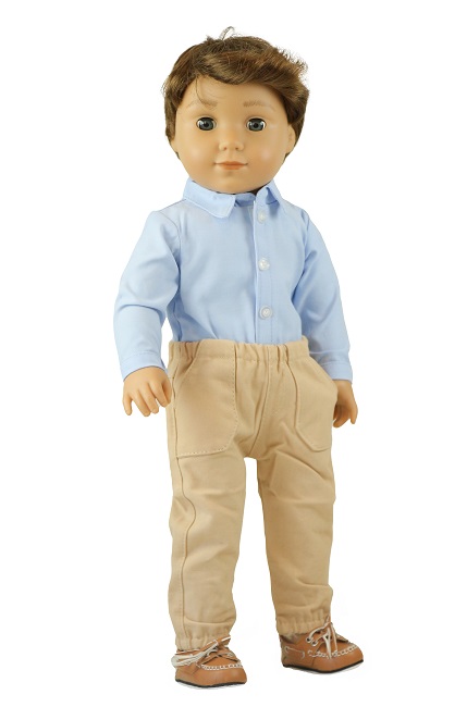 18 Boy Doll Khaki Pants Blue Button Up Shirt