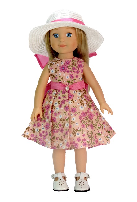 14.5 Wellie Wisher Doll Pink Floral Dress Hat