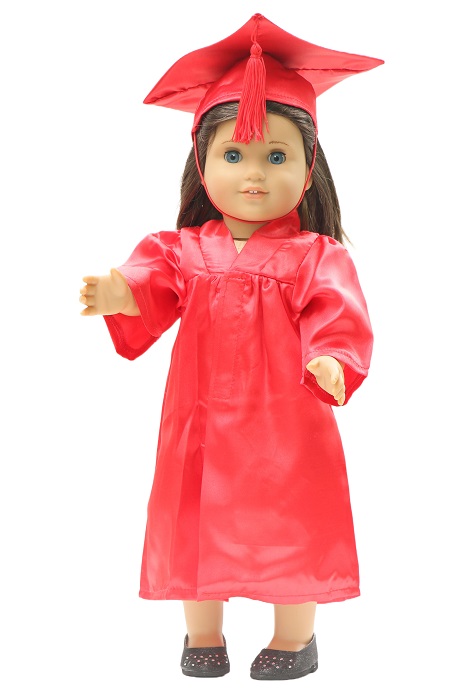 18 Doll Red Graduation Gown Hat