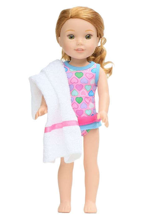 14.5 Wellie Wisher Doll One Piece Heart Swimsuit Towel