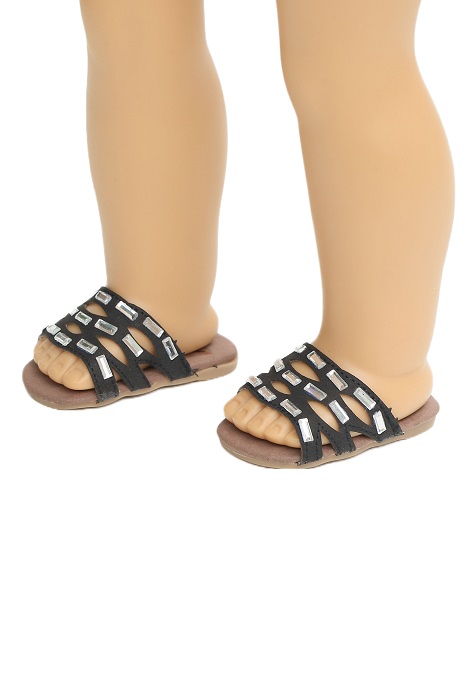 18 Doll Black Jeweled Slide Sandals