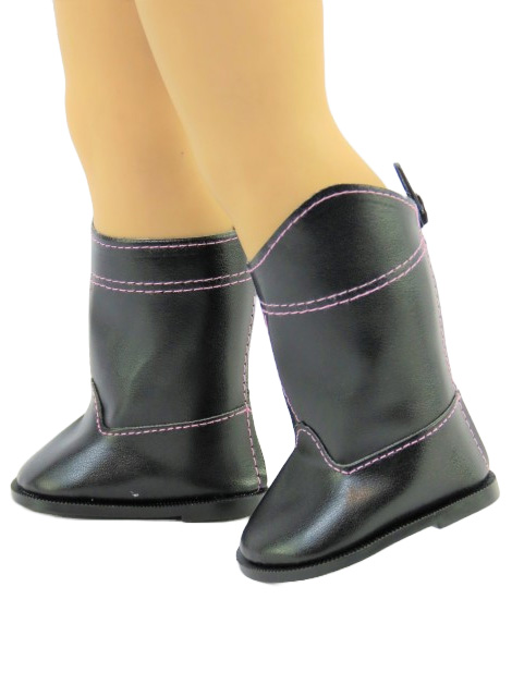 18 inch doll black boots pink stitching