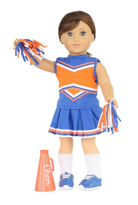 American Fashion World Blue Cheerleading Outfit for 18-Inch Dolls |  Accessories Included | Premium Quality & Trendy Design | Dolls Clothes |  Outfit