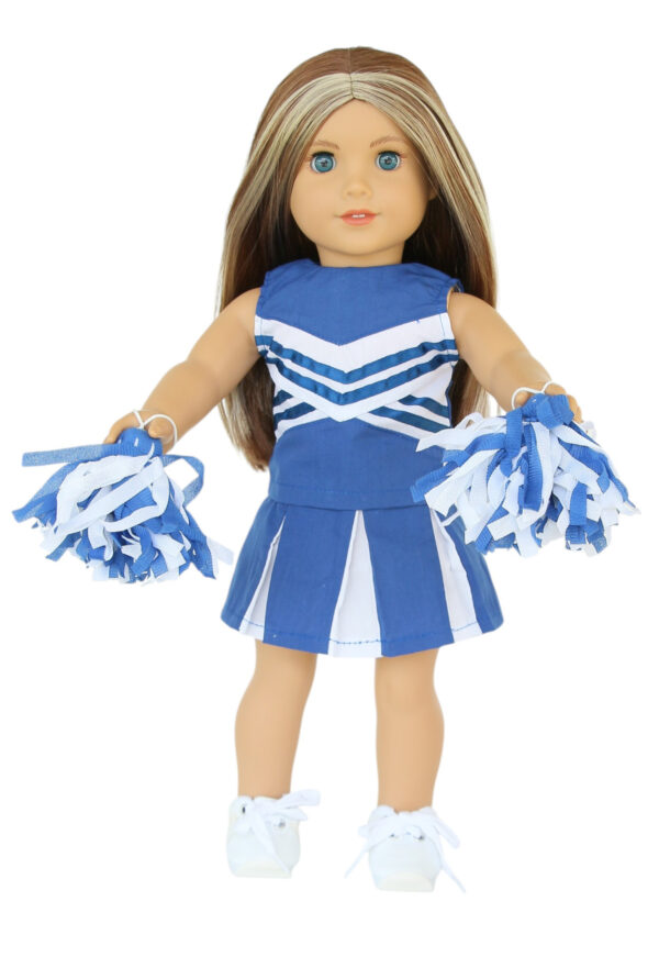 18" doll royal blue cheerleader skirt, top, & pompoms