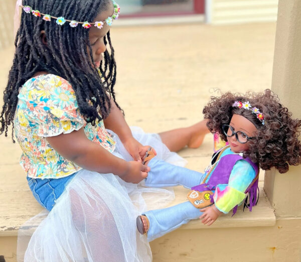 18" Doll Retro Flower Power Set with Matching Girl Flower Crown-10 Pieces