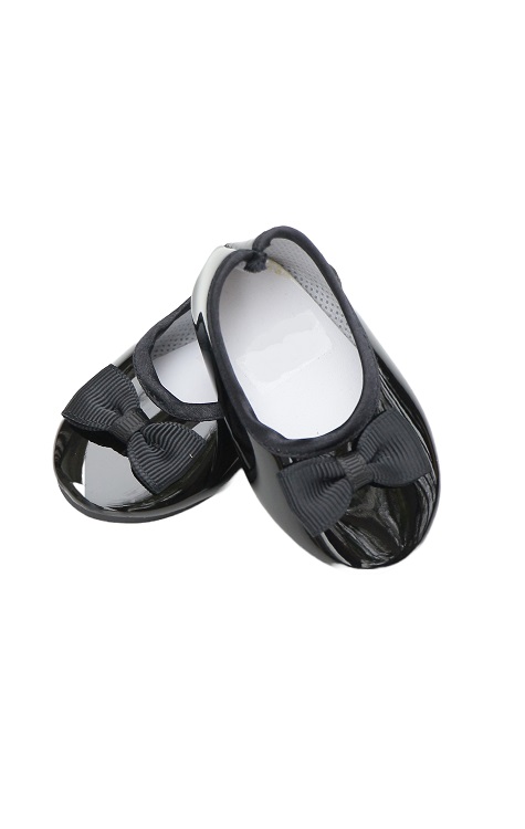 18" Doll Shiny Black Patent Bow Shoes