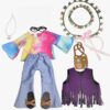 18" Doll Retro Flower Power Set with Matching Girl Flower Crown-10 Pieces