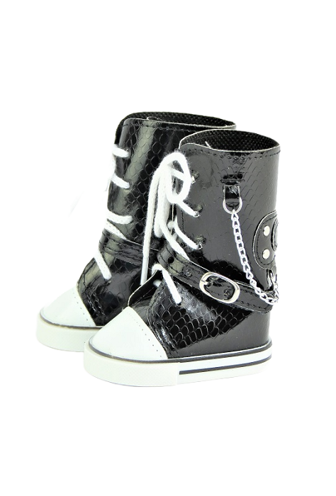 18 doll faux leather black snakeskin high top sneakers