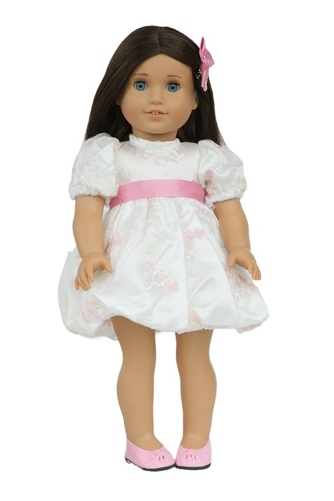 18 inch doll cream embroidered dress hairbow