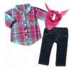 18" Doll Plaid Western Shirt, Jeggings, & Kerchief