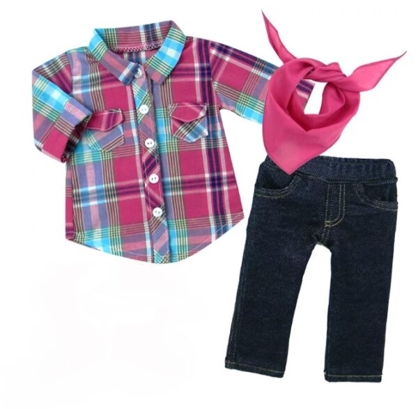 18" Doll Plaid Western Shirt, Jeggings, & Kerchief