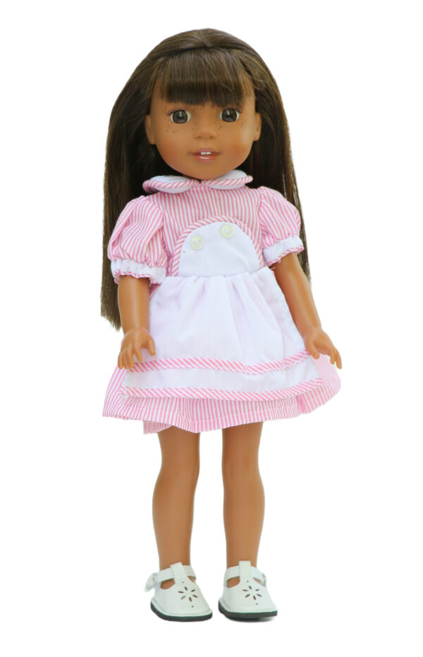 14.5" Wellie Wisher Doll Retro Pink Striped Dress