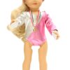 18 inch doll 6 piece metallic pink gymnastic outfit