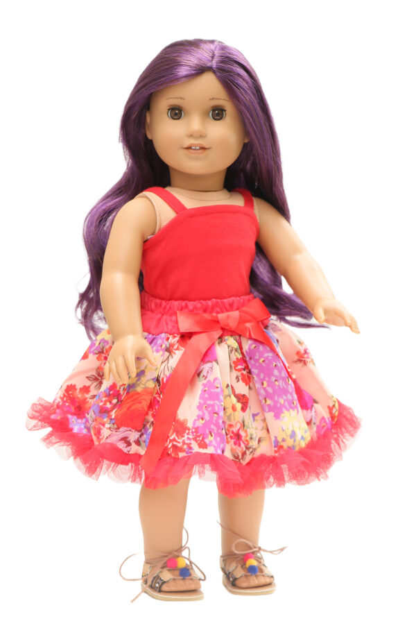 18" Doll Red Tank Top & Floral Can Can Skirt