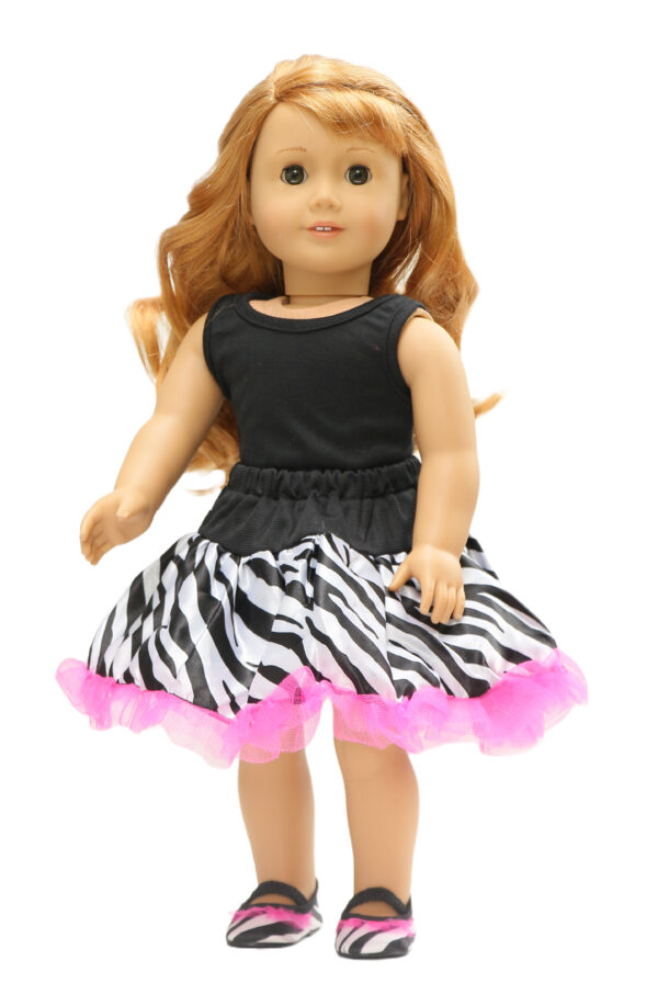18" Doll Black Tank Top, Zebra Tutu Skirt & Matching Shoes