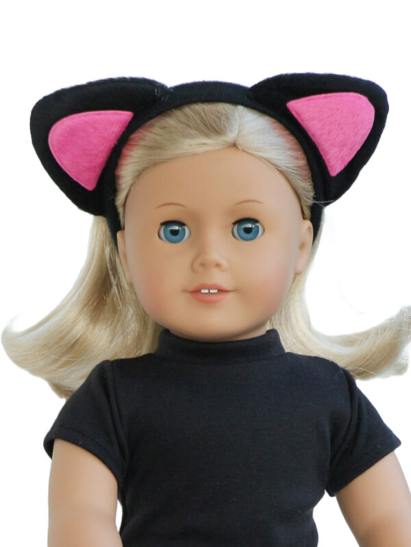 18 doll black kitty ears headband