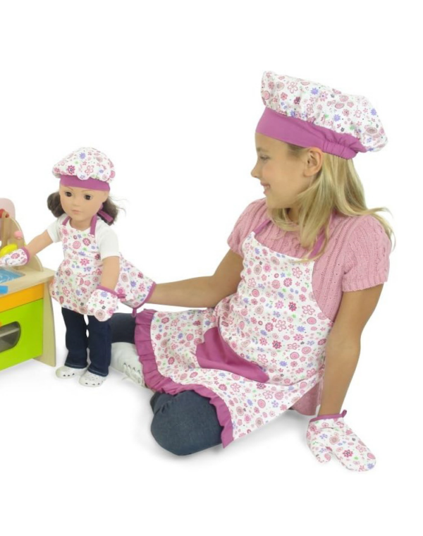 18 doll matching girl chef apron hat mitt set