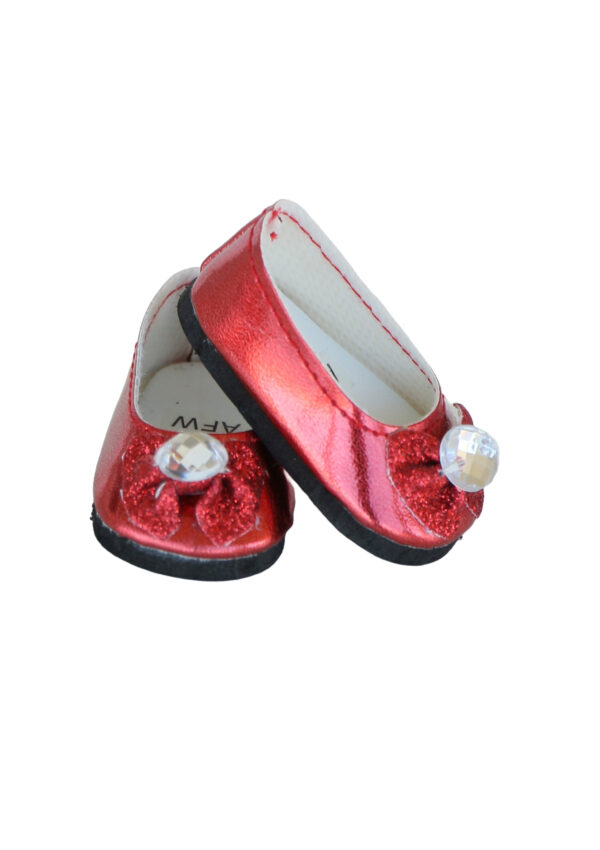 14.5 doll red metallic bow shoes
