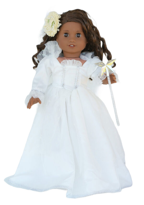 18 doll beautiful white gown hairbow wand