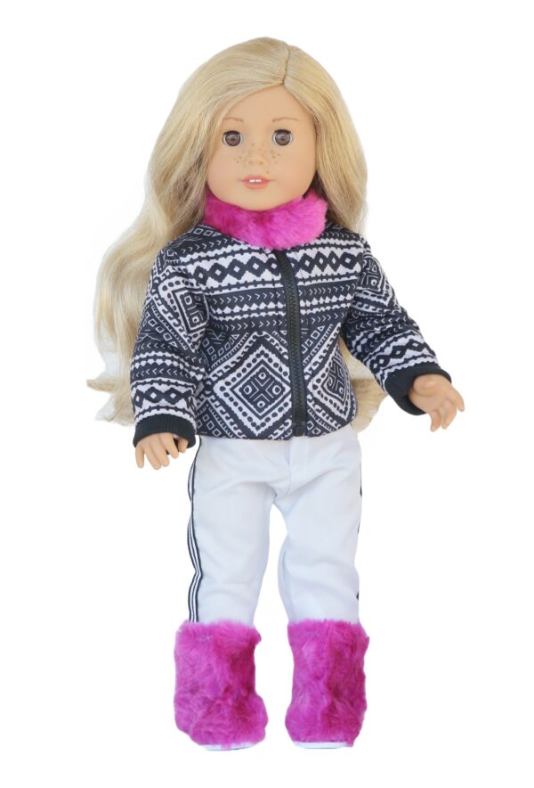 18" Doll Ikat Ski Coat, Pants, Neck Warmer, & Matching Boots