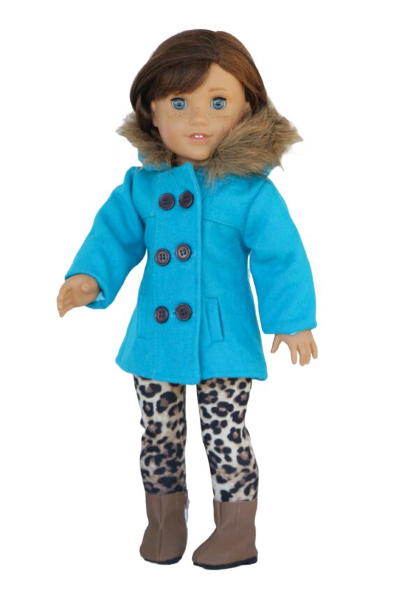 18 doll turquoise pea coat leopard leggings boots