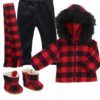 buffalo check coat scarf leggings boots outfit
