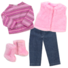 18" Doll Jeans, Stripe T-Shirt, Faux Fur Vest, & Boots