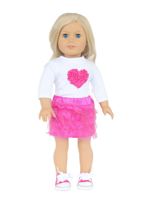 18" Doll Long-Sleeved Heart Tee & Tutu Tulle Skirt
