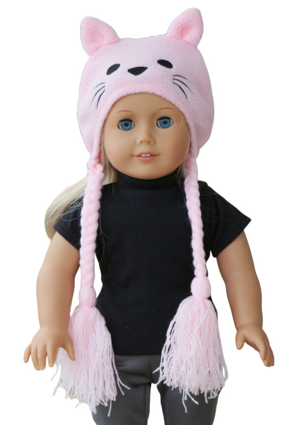 18 inch doll pink fleece kitty hat