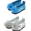 14.5" Doll Sequin Flower Shoes - Turquoise & Silver