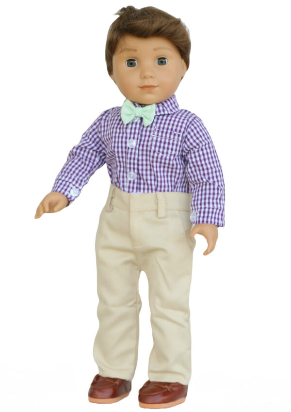 18 boy doll gingham shirt khaki pants bow tie
