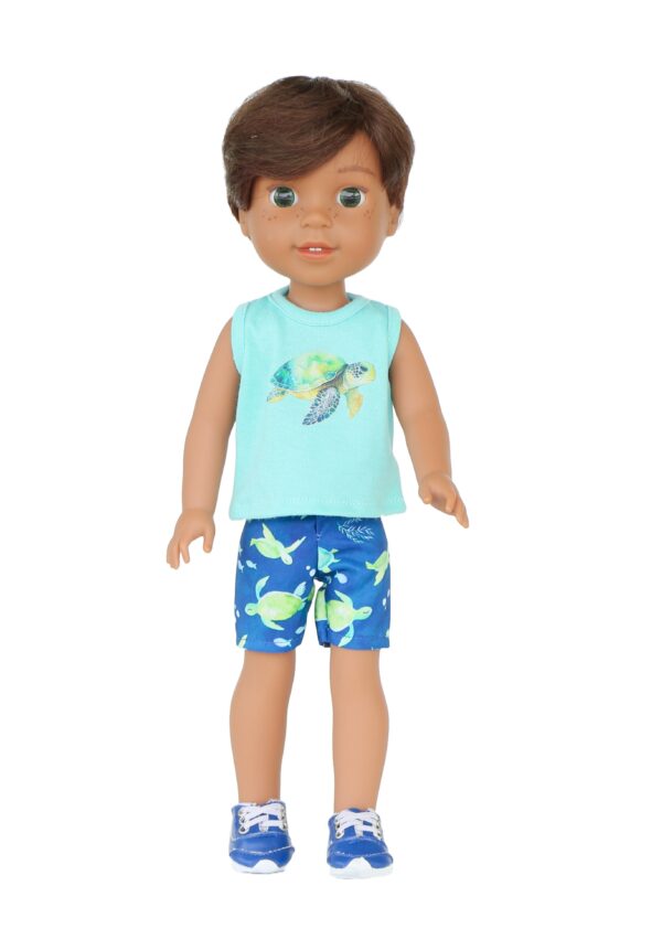 14.5" Wellie Wisher Doll Turtle Tank Top & Shorts