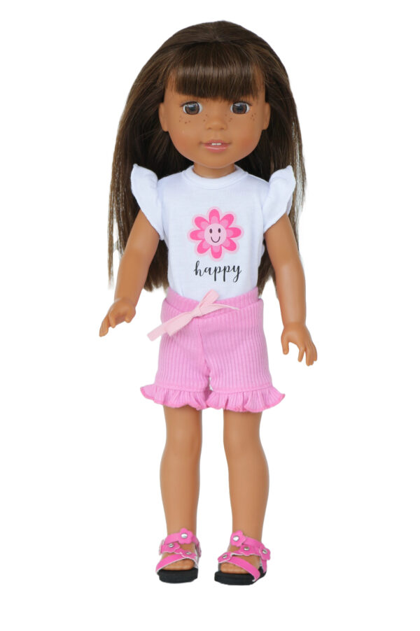 14.5" Doll "Happy" T-Shirt & Pink Shorts